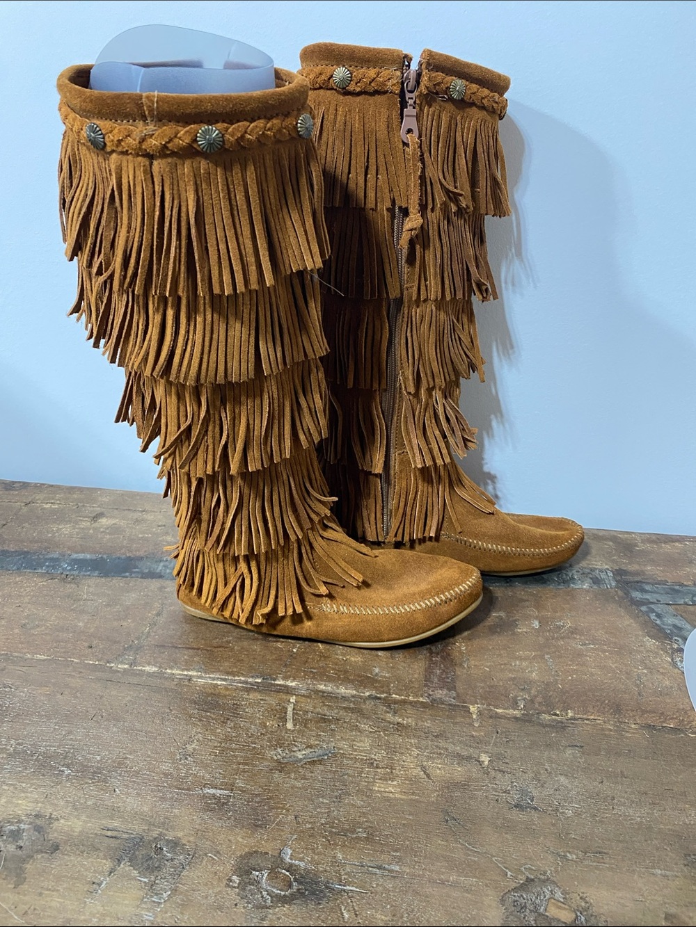 Minnetonka Women's Fringe Suede Boots in Brown